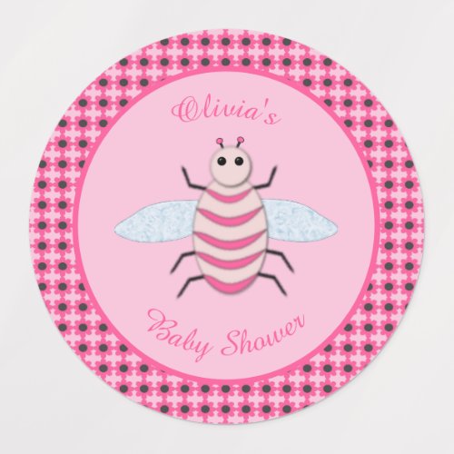 Cute Pink Baby Girl Bee Custom Baby Shower Favor Labels