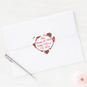 Cute Pink Baby Girl Birth Stats Cupcake Sprinkles Heart Sticker