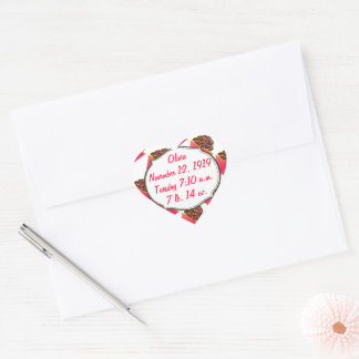 Cute Pink Baby Girl Birth Stats Cupcake Sprinkles Heart Sticker