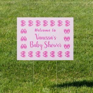Cute Pink Baby Girl Bunny Feet Easter Baby Shower Sign