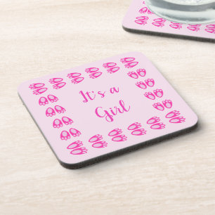 Cute Pink Baby Girl Bunny Feet Easter Custom Beverage Coaster