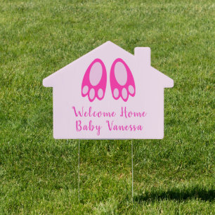 Cute Pink Baby Girl Bunny Feet Easter Custom Sign