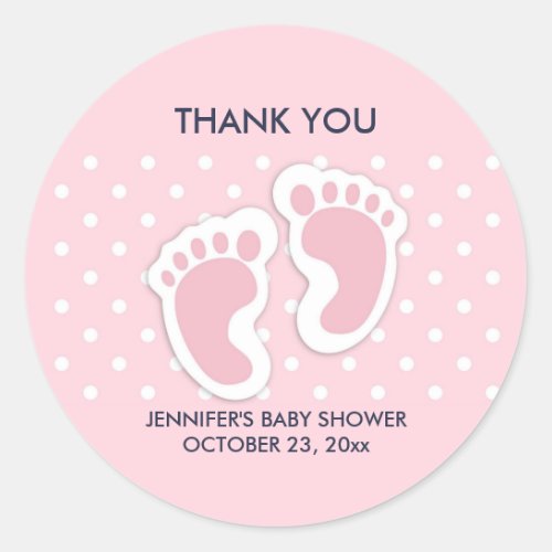 Cute Pink baby Girl Footprints Baby Shower Classic Round Sticker