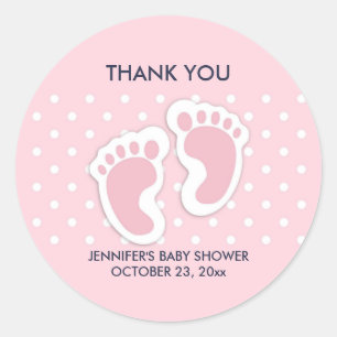 Cute Pink baby Girl Footprints Baby Shower Classic Round Sticker