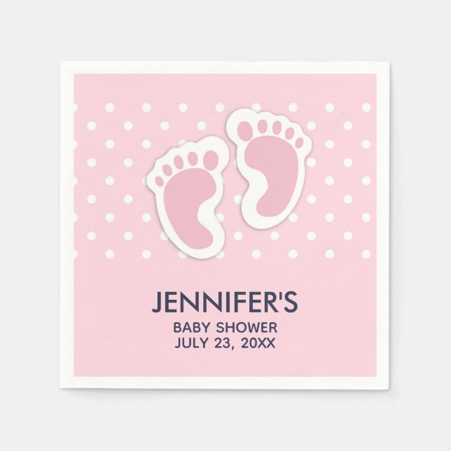 Cute Pink baby Girl Footprints Baby Shower Napkins (Front)