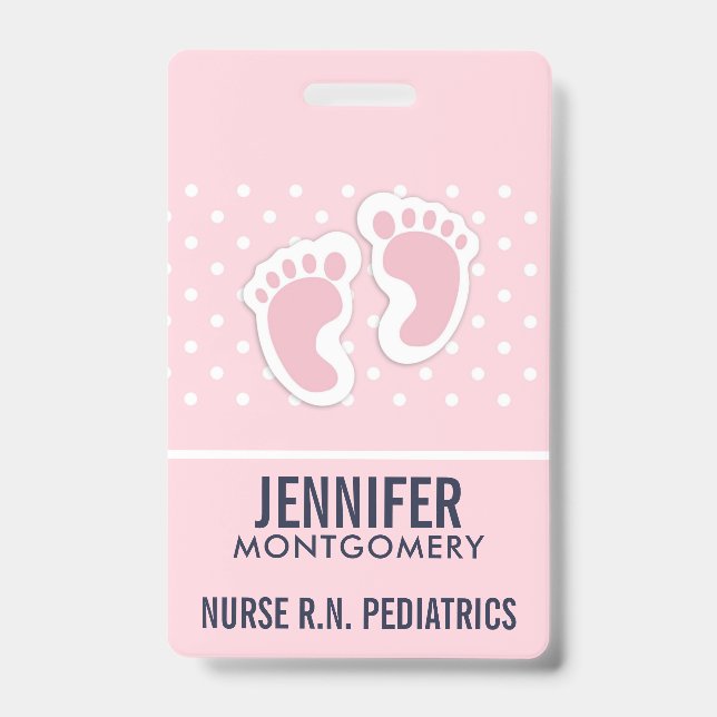 Cute Pink Baby Girl Footprints Badge (Front)