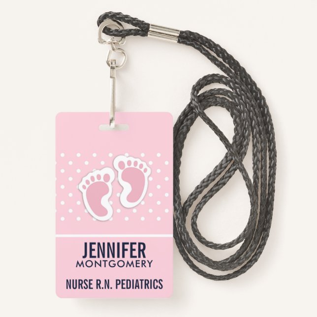 Cute Pink Baby Girl Footprints Badge (Front with Lanyard)