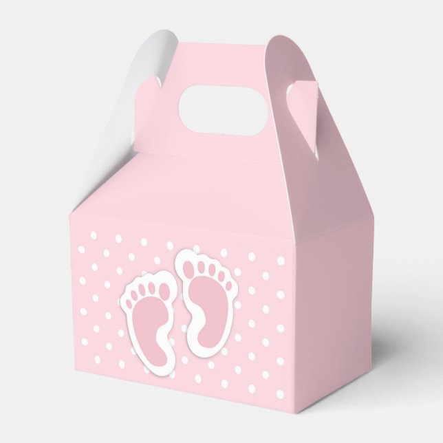 Cute Pink Baby Girl Footprints Favor Boxes (Back Side)