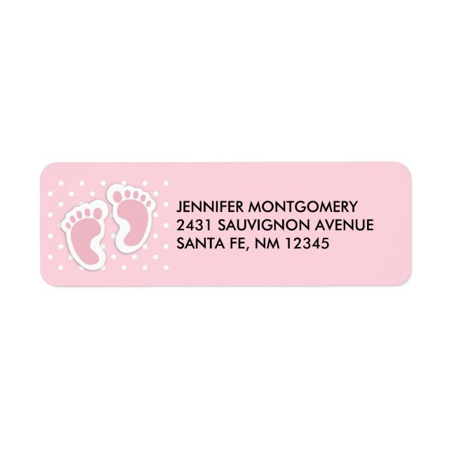 Cute Pink Baby Girl Footprints Label (Front)