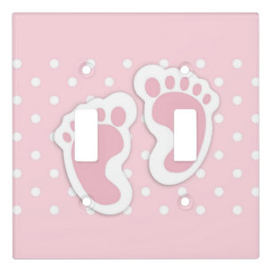 Cute Pink Baby Girl Footprints Light Switch Cover