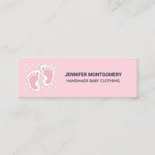 Cute Pink Baby Girl Footprints Mini Business Card