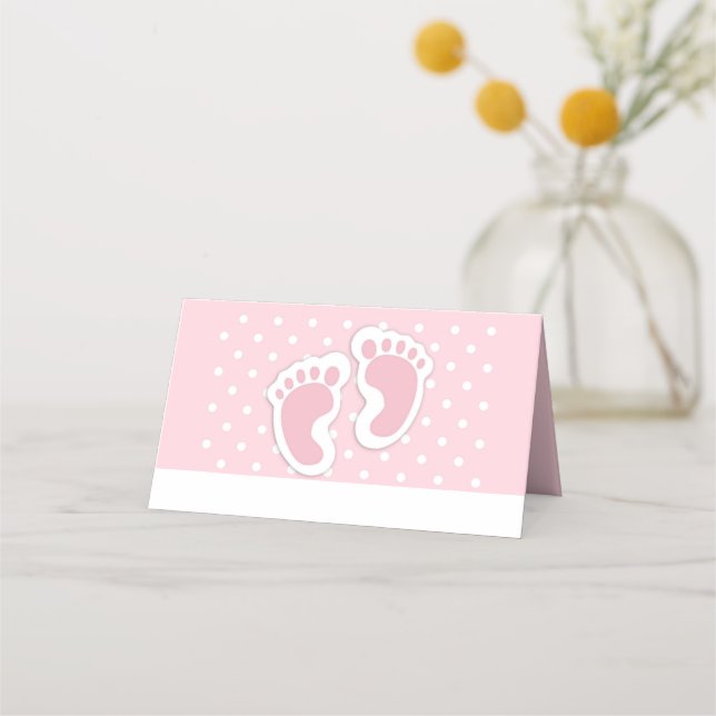 Cute Pink Baby Girl Footprints Place Card (Front)