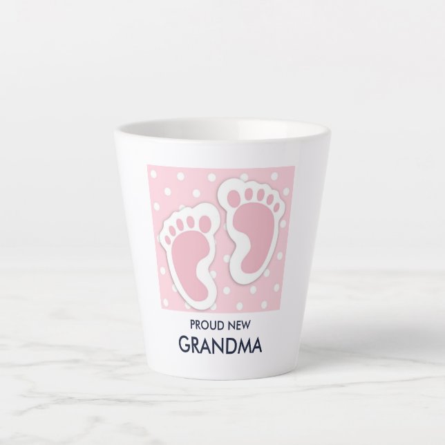 Cute Pink Baby Girl Footprints Proud Grandma Latte Mug (Front)