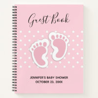 Cute Pink Baby Girl Footprints Shower Guestbook Notebook