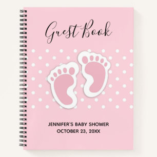 Cute Pink Baby Girl Footprints Shower Guestbook Notebook