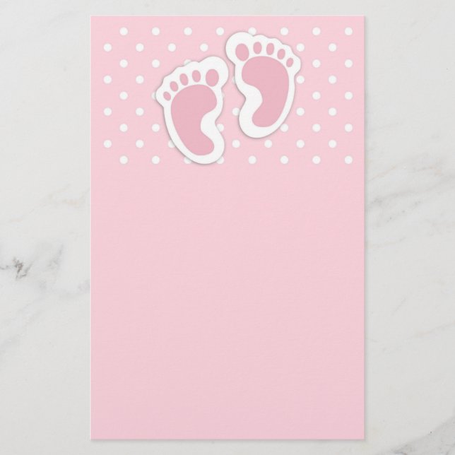 Cute Pink Baby Girl Footprints Stationery (Front)