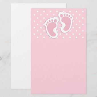 Cute Pink Baby Girl Footprints Stationery | Zazzle