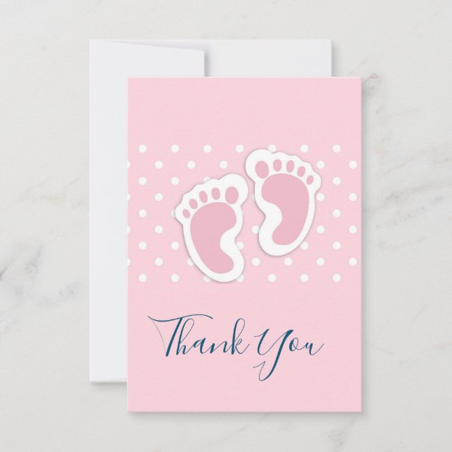 Cute Pink baby Girl Footprints Thank You (Front)
