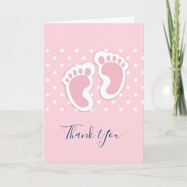 Cute Pink baby Girl Footprints Thank You Card (Front)