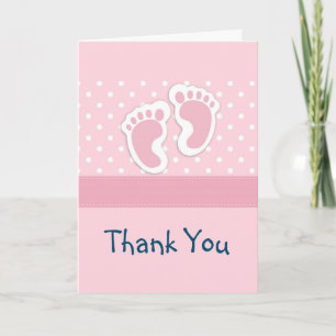 Cute Pink baby Girl Footprints Thank You Card