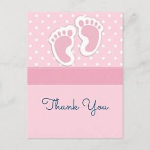 Cute Pink baby Girl Footprints Thank You Postcard