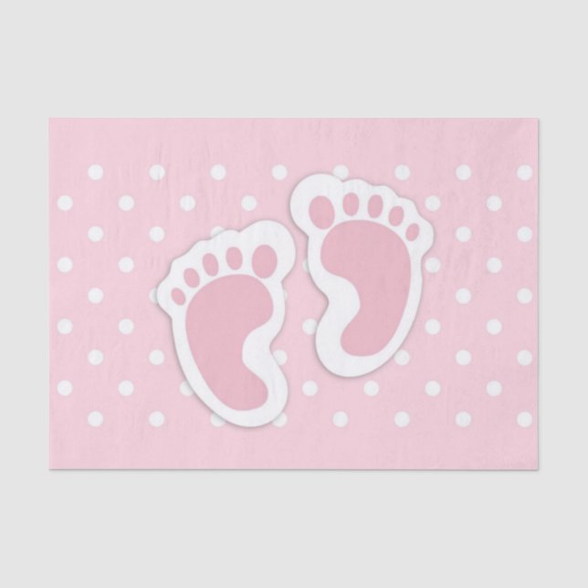 Cute Pink Baby Girl Footprints Tissue Paper (Front)
