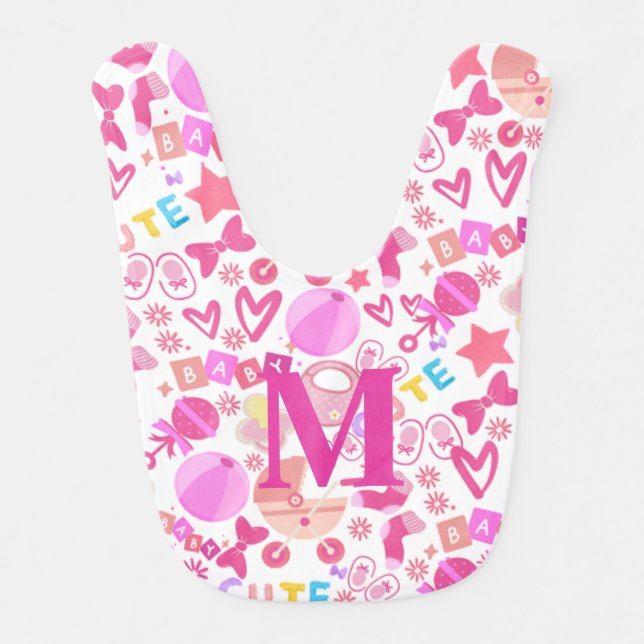 Cute Pink Baby Girl Nursery Pattern personalized Bib (Front)