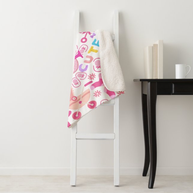 Cute Pink Baby Girl Nursery Pattern personalized Sherpa Blanket (In Situ)
