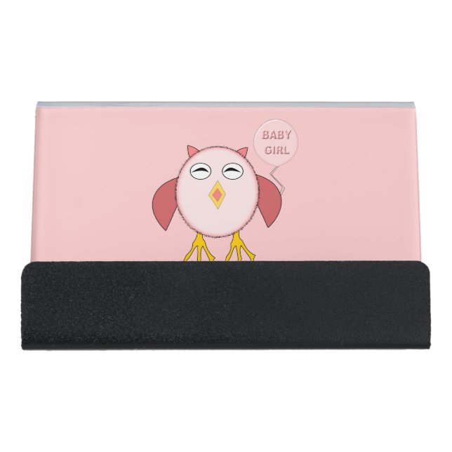 Cute Pink Baby Girl Owl Business card Holder (Front)