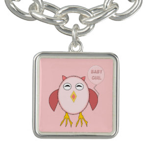 Cute Pink Baby Girl Owl Charm Bracelet