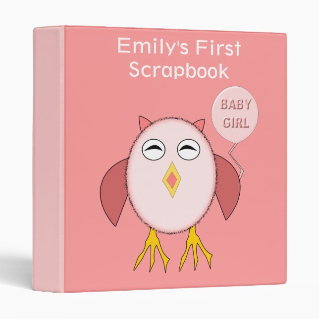 Cute Pink Baby Girl Owl Custom Scrapbook Binder (Front/Spine)