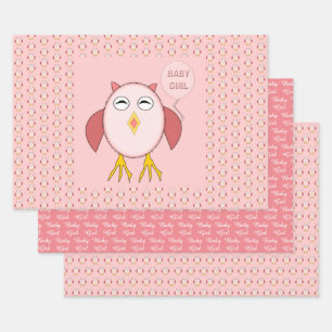 Cute Pink Baby Girl Owl Custom Wrapping Paper Sheets