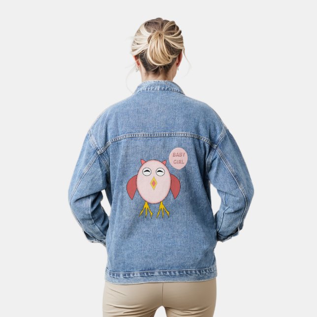 Cute Pink Baby Girl Owl Denim Jacket (Model)