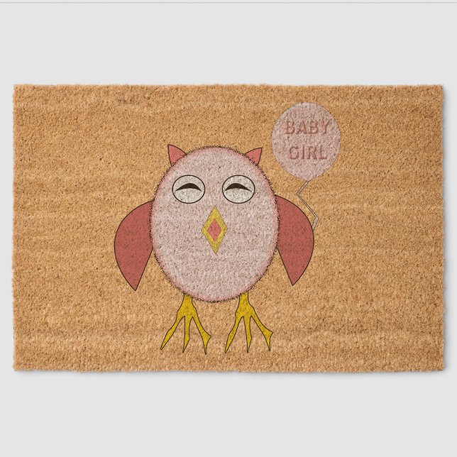 Cute Pink Baby Girl Owl Fiber Doormat (Front)