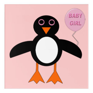 Cute Pink Baby Girl Penguin Acrylic Wall Art