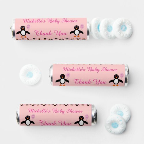 Cute Pink Baby Girl Penguin Baby Shower Custom Breath Savers Mints