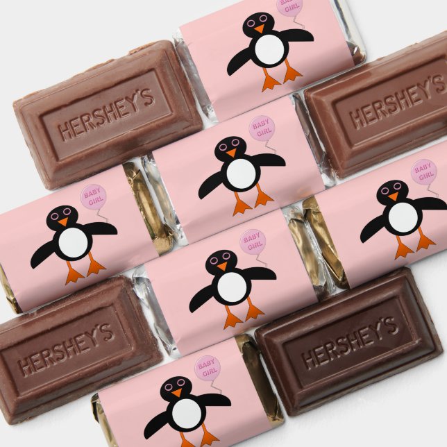 Cute Pink Baby Girl Penguin Baby Shower Custom Hershey's Miniatures (Assorted)
