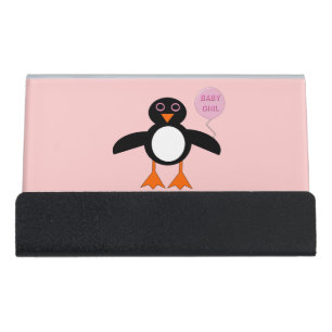 Cute Pink Baby Girl Penguin Business card Holder