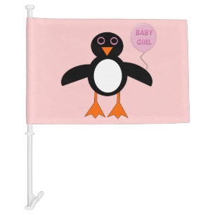 Cute Pink Baby Girl Penguin Custom Car Flag