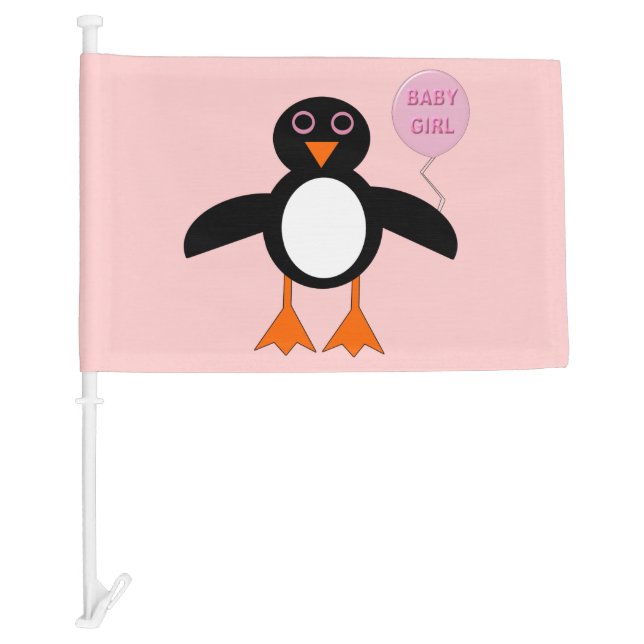 Cute Pink Baby Girl Penguin Custom Car Flag (Front)