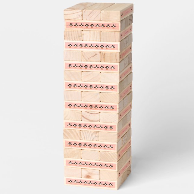 Cute Pink Baby Girl Penguin Custom Topple Tower (Assembled)