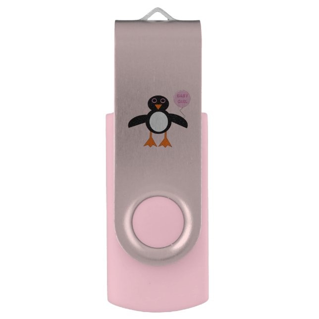Cute Pink Baby Girl Penguin Custom USB Drive (Front Vertical)