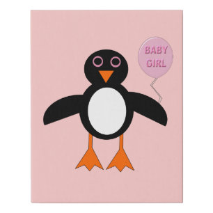 Cute Pink Baby Girl Penguin Faux Canvas