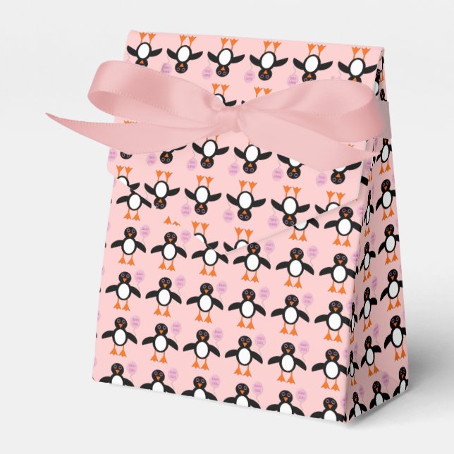 Cute Pink Baby Girl Penguin Favor Box (Front Side)