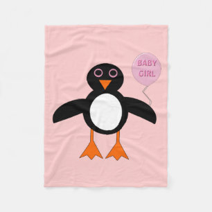Cute Pink Baby Girl Penguin Fleece Blanket