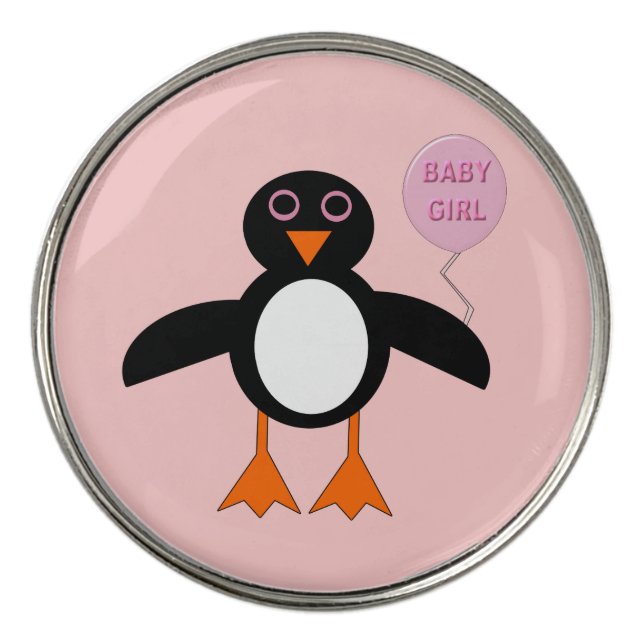 Cute Pink Baby Girl Penguin Golf Ball Markers (Front)
