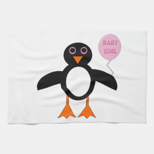 Cute Pink Baby Girl Penguin Kitchen Towel