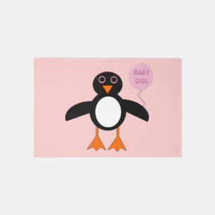 Cute Pink Baby Girl Penguin Nursery Rug