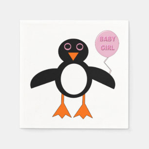 Cute Pink Baby Girl Penguin Paper Napkins
