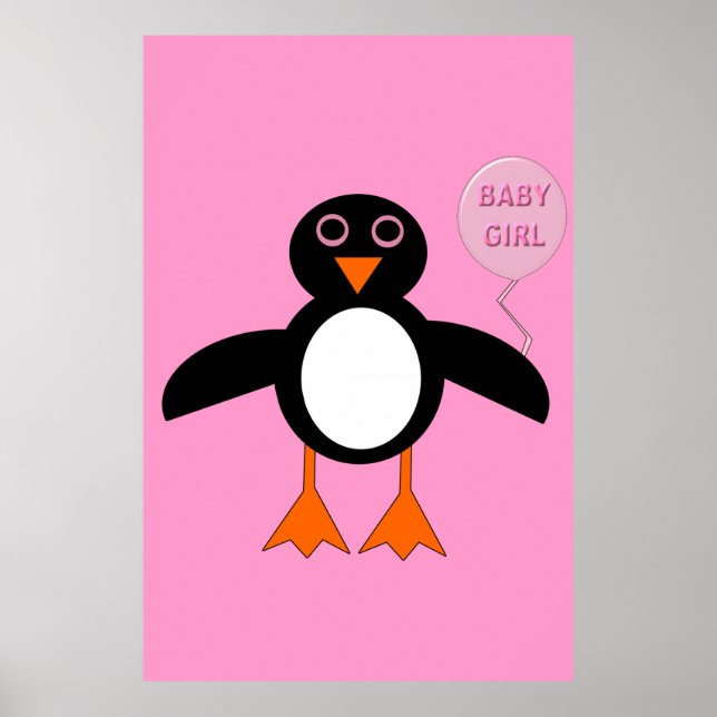 Cute Pink Baby Girl Penguin Poster (Front)